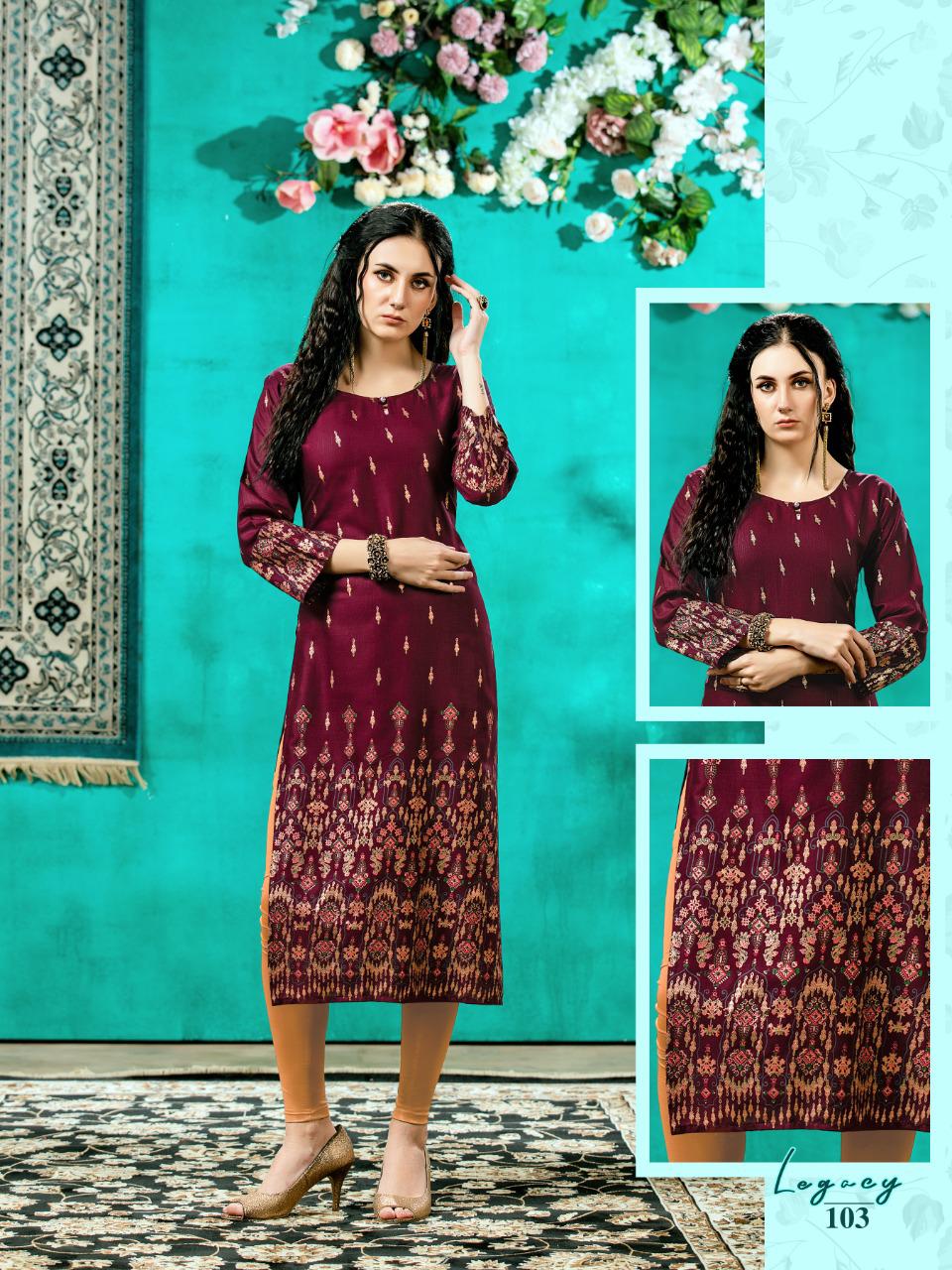 Legacy Latest Ethnic Wear Straight Cut Rayon Designer Kurti Collection